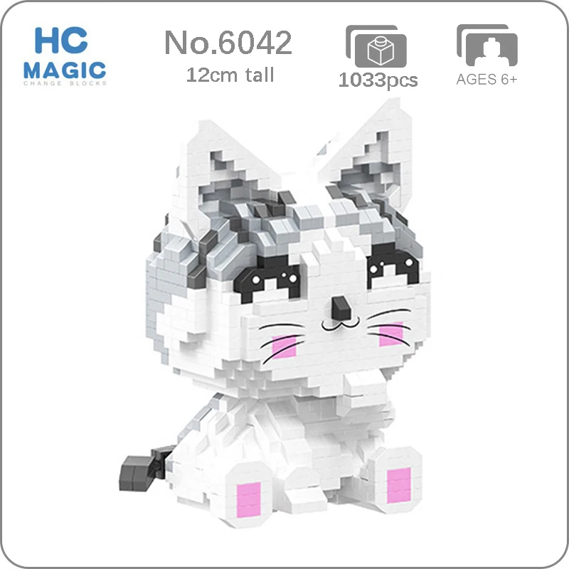 

HC 6042 Smile Cartoon Cat Kitten Animal Pet 3D Model Building Blocks Set DIY Mini Diamond Bricks Toy for Boys Children Gifts