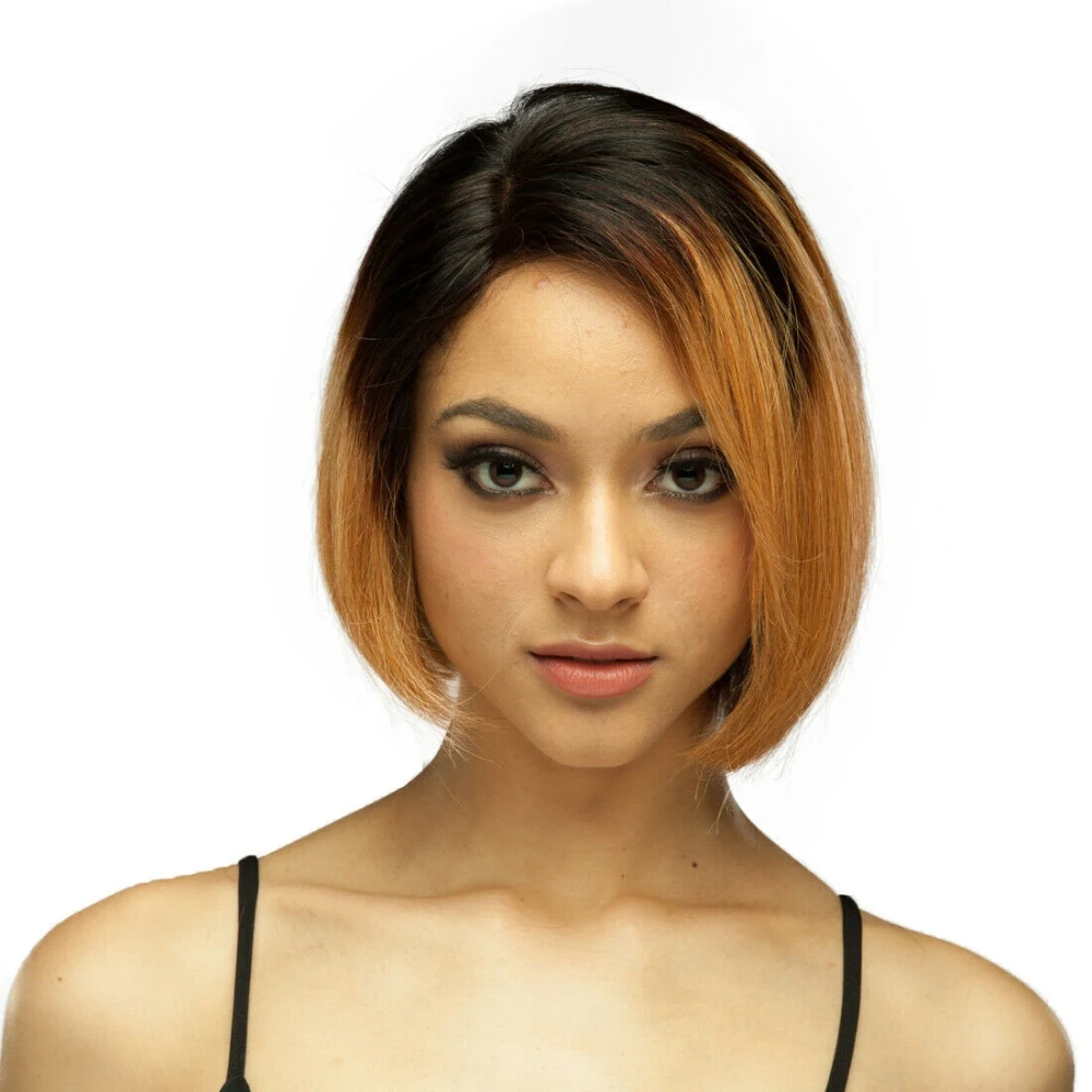 

Honey Blonde Ombre Human Hair Bob Wig Straight Short Pixie Cut Wig Women Virgin European Remy Hair L Part Lace Front Wig T1B/27