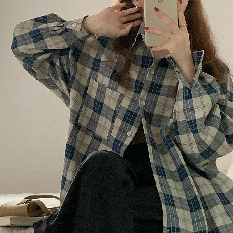 Women Blouses Turn-Down Collar Spring Shirts Plaid All-Match BF Long Sleeve Loose Outwear Female Chic New Casual Skin-Friendly
Women Blouses Turn-Down Collar Spring Shirts Plaid All-Match BF Long Sleeve Loose Outwear Female Chic New Casual Skin-Friendly