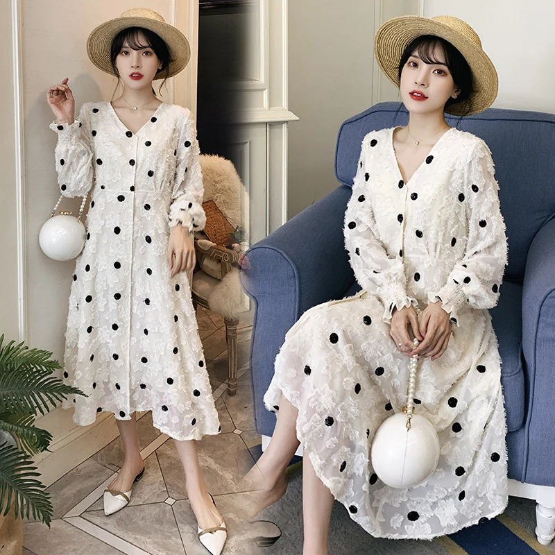 3081# Autumn Spring Korean Fashion Maternity Long Dress V Neck Ties Waist Party Clothes for Pregnant Women Dot Dobby Pregnancy
3081# Autumn Spring Korean Fashion Maternity Long Dress V Neck Ties Waist Party Clothes for Pregnant Women Dot Dobby Pregnancy