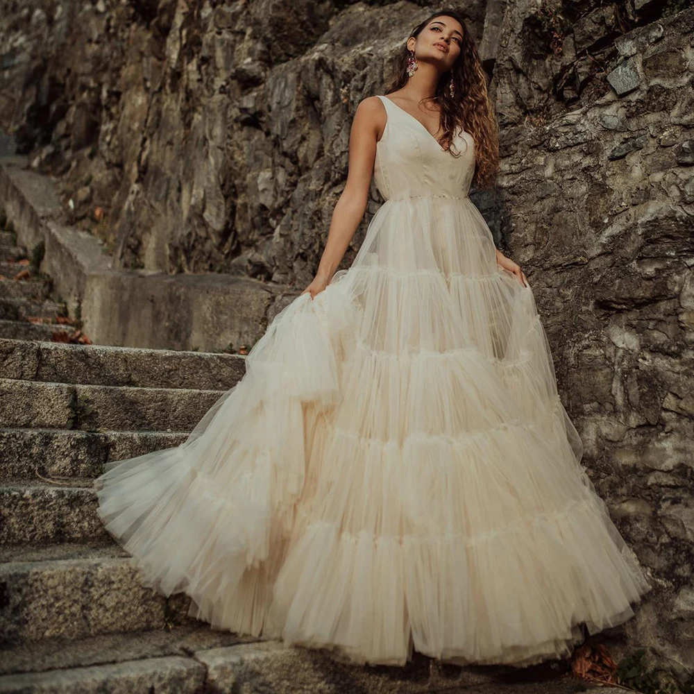 Exquisite Champagne Lace Appliqued Bride Gowns A-Line Cap Sleeve Tulle Wedding Dress 2021 Vestido De Noiva
Exquisite Champagne Lace Appliqued Bride Gowns A-Line Cap Sleeve Tulle Wedding Dress 2021 Vestido De Noiva