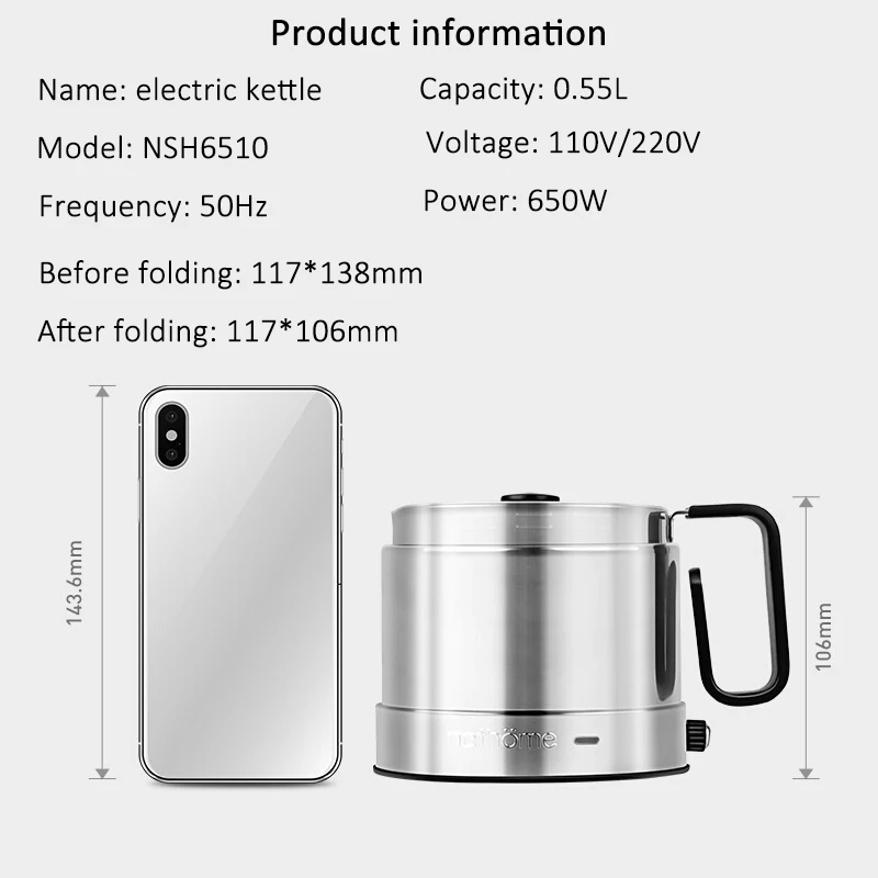 110V/220V Folding Electric Kettle Mini Portable 304 Stainless Steel Collapsible Kettle Anti-scalding Travel Household Kettle
110V/220V Folding Electric Kettle Mini Portable 304 Stainless Steel Collapsible Kettle Anti-scalding Travel Household Kettle