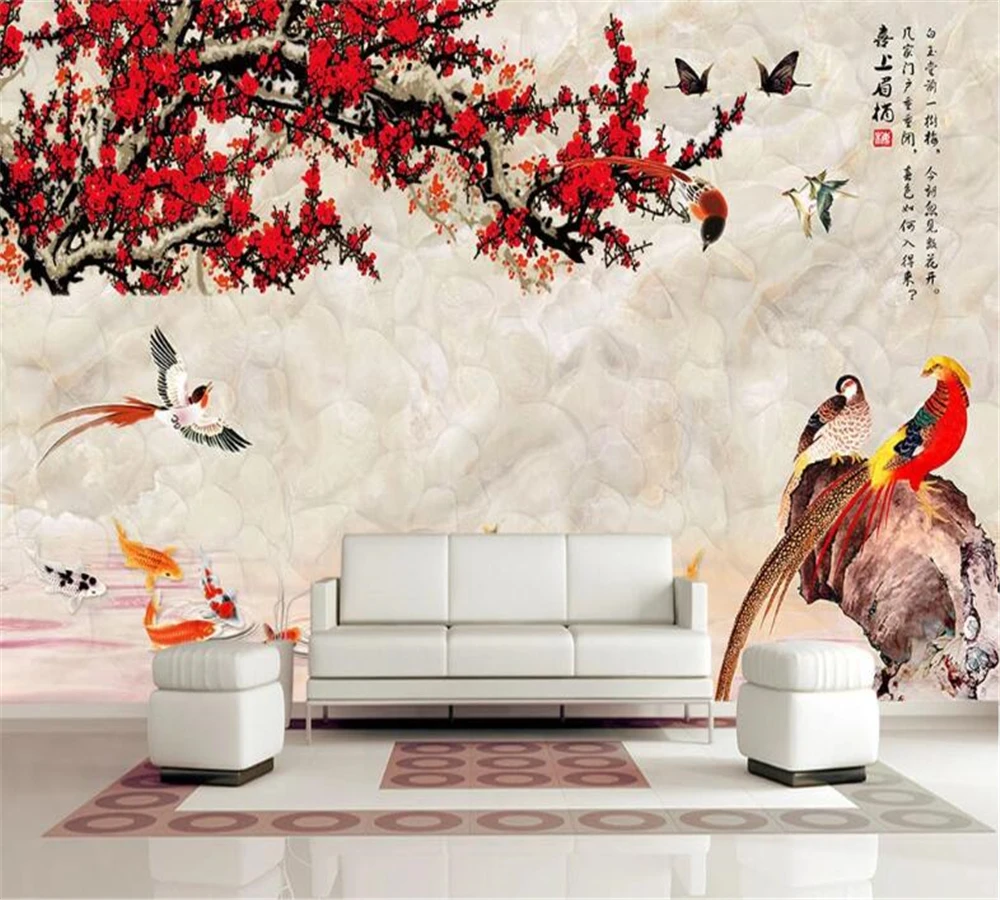 beibehang Customized papel de parede wallpaper rich flowers plum blossom nine fish graphic hand-painted TV background wall
beibehang Customized papel de parede wallpaper rich flowers plum blossom nine fish graphic hand-painted TV background wall