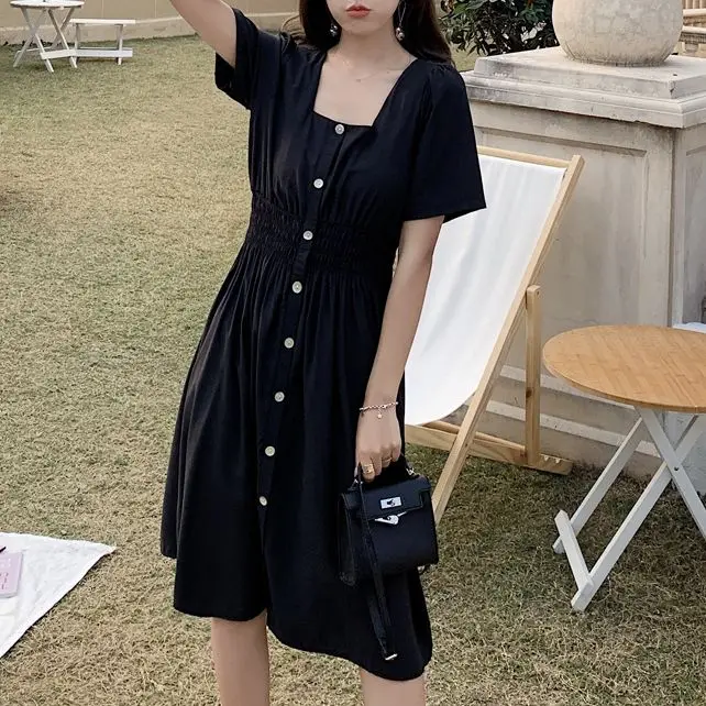 Summer Fashion Single-Breasted Ladies Dress Elegant Pleated A-Line Skirt Female Retro Casual Mid-Length Skirt Beautiful Woman
Summer Fashion Single-Breasted Ladies Dress Elegant Pleated A-Line Skirt Female Retro Casual Mid-Length Skirt Beautiful Woman