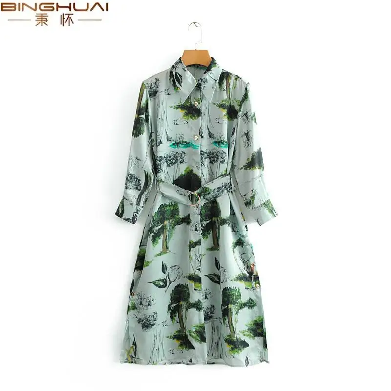 Long sleeve turn down collar female shirt dress Women tree floral dress sashes loose mid calf dresses vestidos dress elegant
Long sleeve turn down collar female shirt dress Women tree floral dress sashes loose mid calf dresses vestidos dress elegant