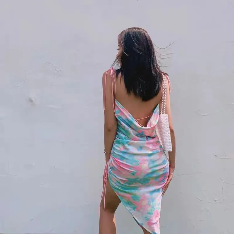 Summer new sexy suspender dress color tie-dye asymmetric design halter dress holiday style party dress
Summer new sexy suspender dress color tie-dye asymmetric design halter dress holiday style party dress