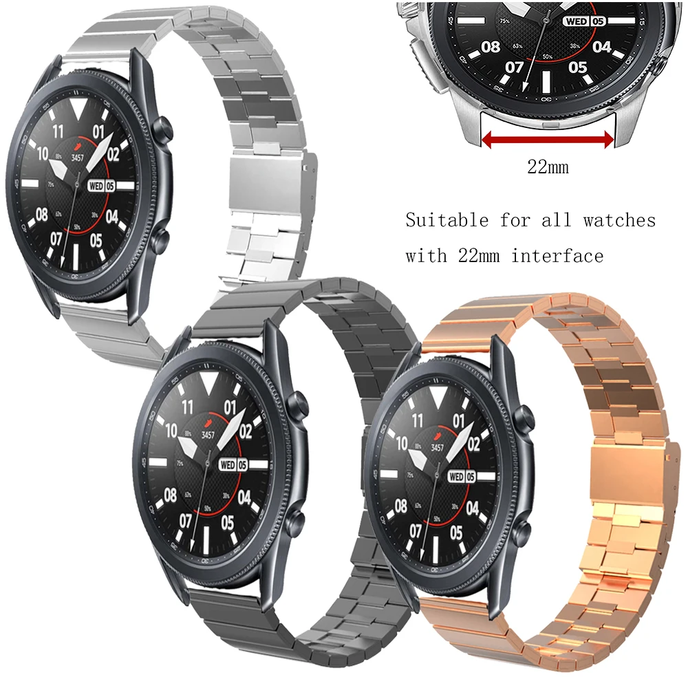 

For 22mm Samsung Gear S3 Frontier/Classic 45mm Band strap Galaxy 46mm Band V-MORO Stainless Steel Metal Bracelet Strap R800