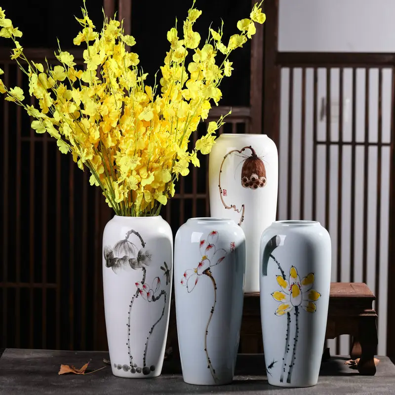 

China White Porcelain Lotus Bloom Ceramic Flower Vase For Home Decor Handpainting Hydroponic Plant