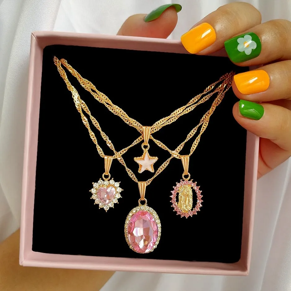 Trendy Multilayered Pink Rhinestone Heart Maria Portrait Necklace For Women Star Golden Chain Choker Necklaces New Party Jewelry
Trendy Multilayered Pink Rhinestone Heart Maria Portrait Necklace For Women Star Golden Chain Choker Necklaces New Party Jewelry