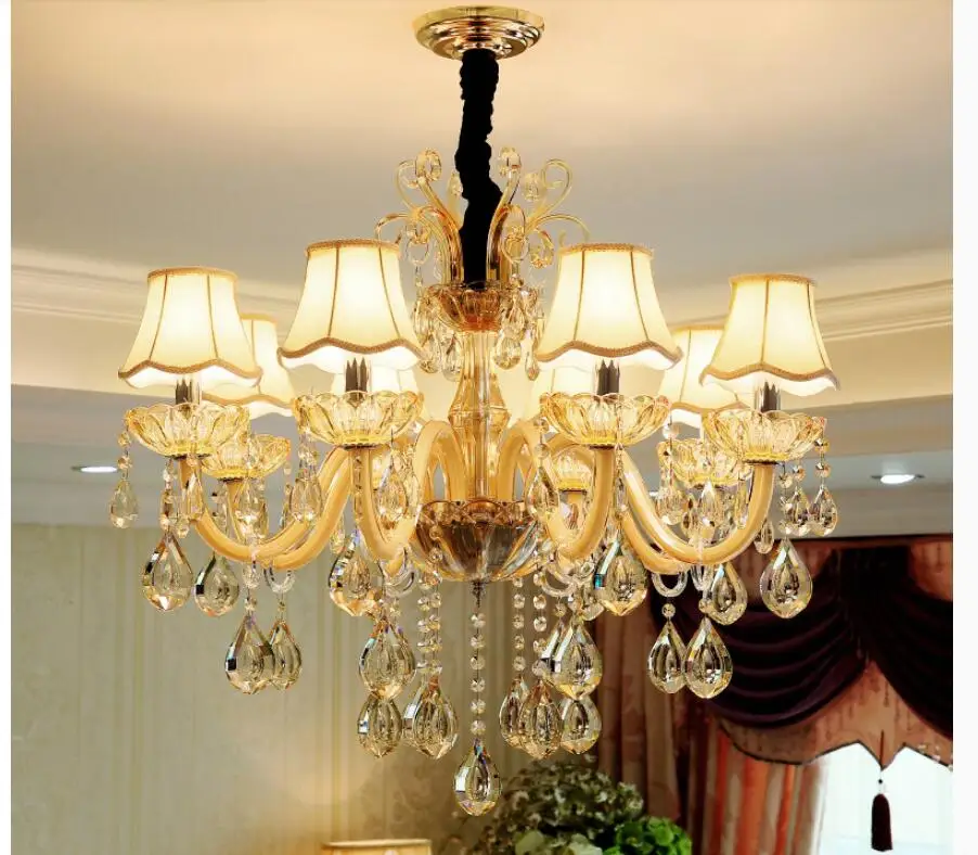 

Modern Champagne White Crystal Chandelier European Luxury E14 LED K9 Glass Chandeliers Lamp Suspended Light Lustres De Cristal