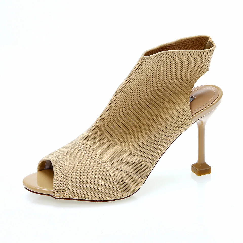 Fish mouth shoes open toe sandals women's 2021 summer new thin heel versatile knitting elastic Roman high heel sandals 
Fish mouth shoes open toe sandals women's 2021 summer new thin heel versatile knitting elastic Roman high heel sandals