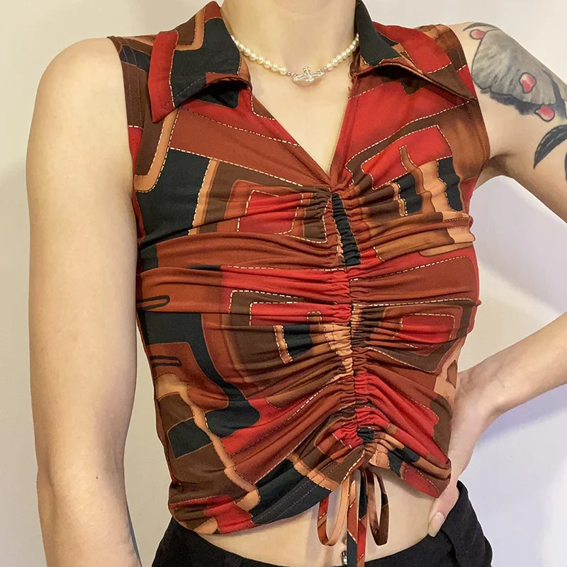 Print Polo Neck Tops for Women 2021 Summer Streetwear Sleeveless Sexy Tank Top Fashion Drawstring V Neck Bandage Aesthetic Top
Print Polo Neck Tops for Women 2021 Summer Streetwear Sleeveless Sexy Tank Top Fashion Drawstring V Neck Bandage Aesthetic Top
