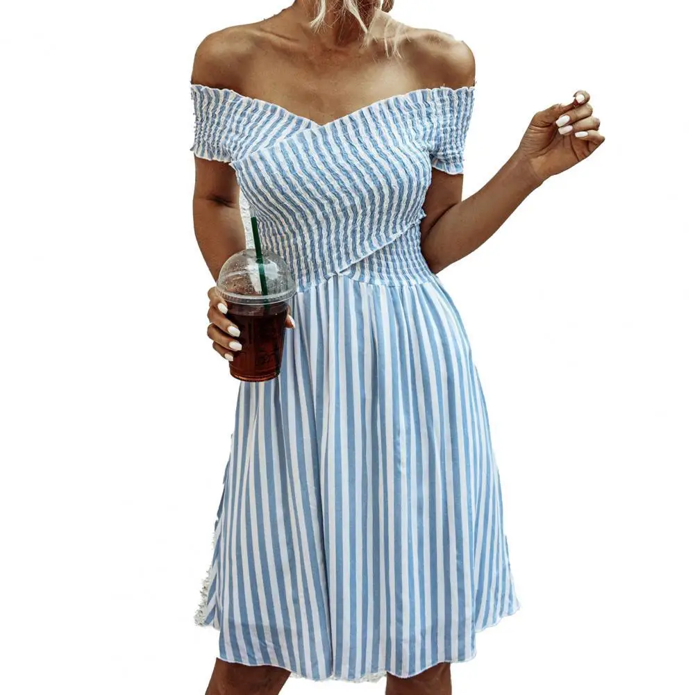 Summer Women Dress Stripe Off Shoulder Women Cross Backless Elastic Waist Dress Ladies street wear sexy Slim dresses
Summer Women Dress Stripe Off Shoulder Women Cross Backless Elastic Waist Dress Ladies street wear sexy Slim dresses