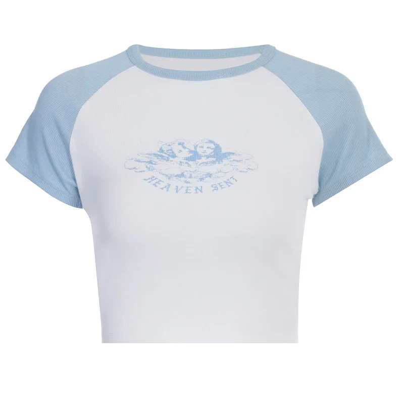 2020 new spring / summer Europe and America shirt stitching color sexy angel print T-shirt women Fashion tunic tops streetwear
2020 new spring / summer Europe and America shirt stitching color sexy angel print T-shirt women Fashion tunic tops streetwear