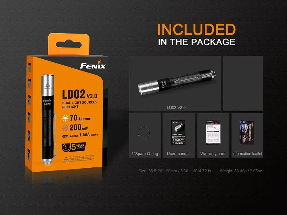 Новый фонарик Fenix LD02 V 2 0 CRI Cree XQ-E HI с теплым белым светодиодом и аккумулятором нм UV