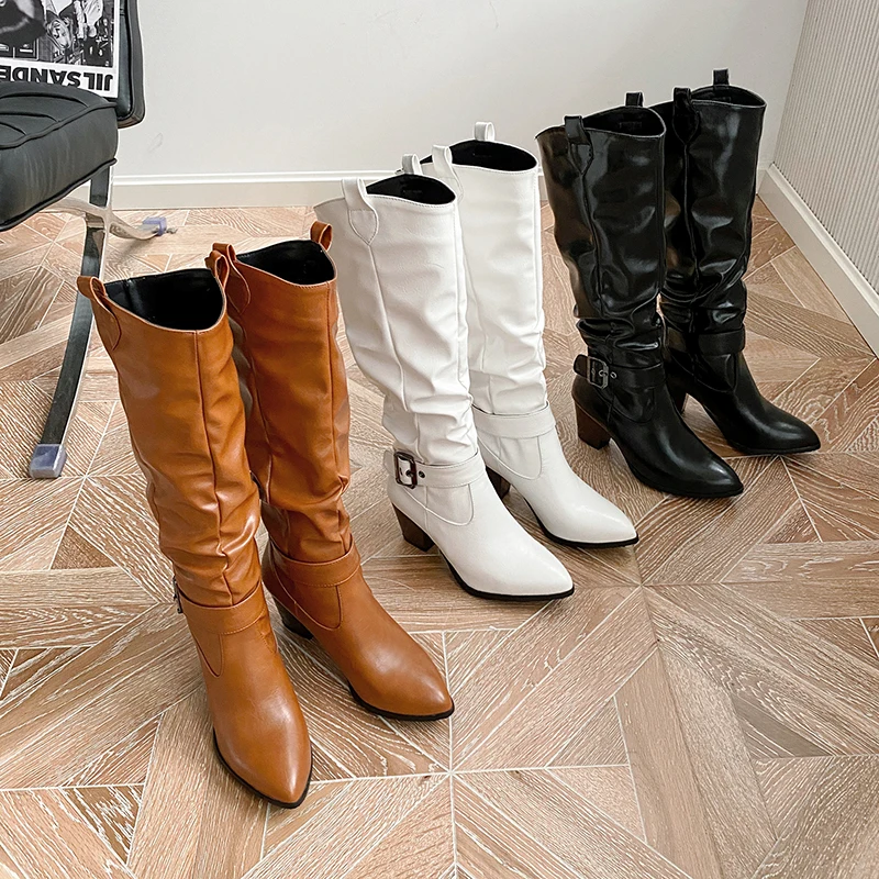 MStacchi Leisure Winter Boots Women Pleated Chunky Heel Belt Buckle Pointed Toe Shoes New Travel Knee Boots Lady Big Size 33-44
MStacchi Leisure Winter Boots Women Pleated Chunky Heel Belt Buckle Pointed Toe Shoes New Travel Knee Boots Lady Big Size 33-44