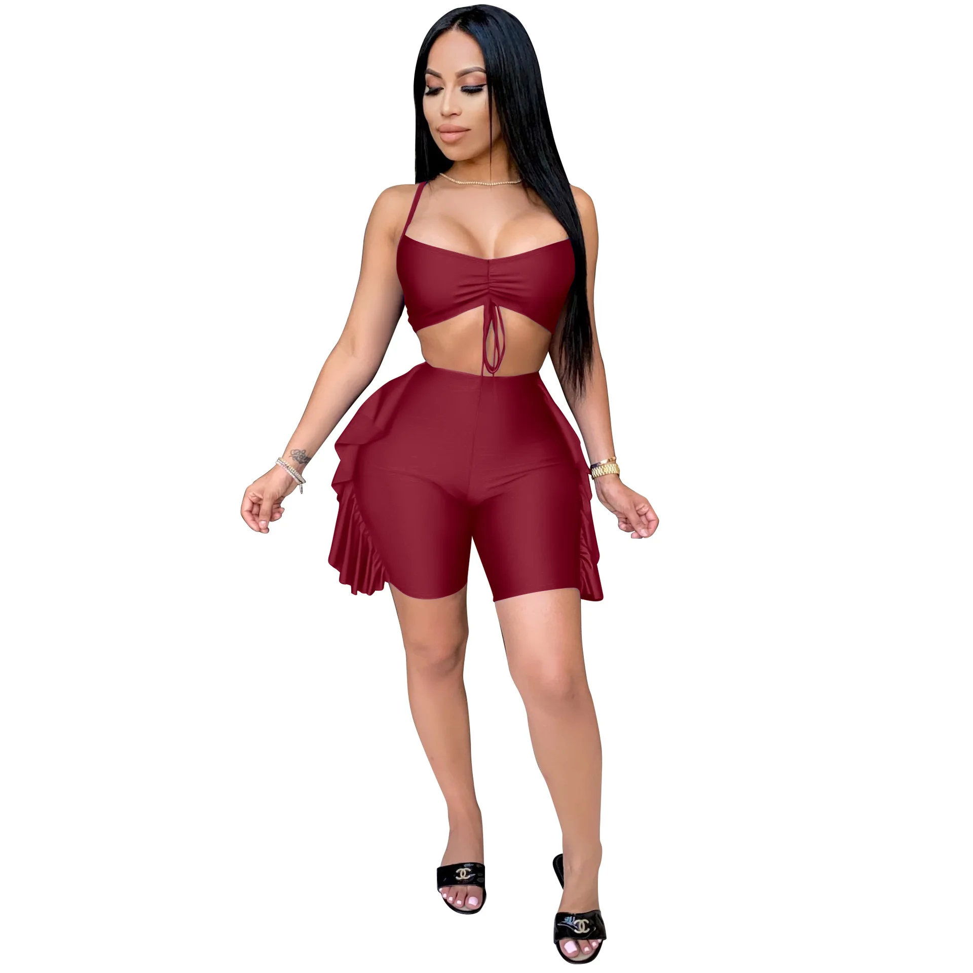Women Two Piece Set Sexy Casual Solid Color Ruffles Shorts And Crop Top Set Party Night Club Wear Tracksuit Sportwear
Women Two Piece Set Sexy Casual Solid Color Ruffles Shorts And Crop Top Set Party Night Club Wear Tracksuit Sportwear