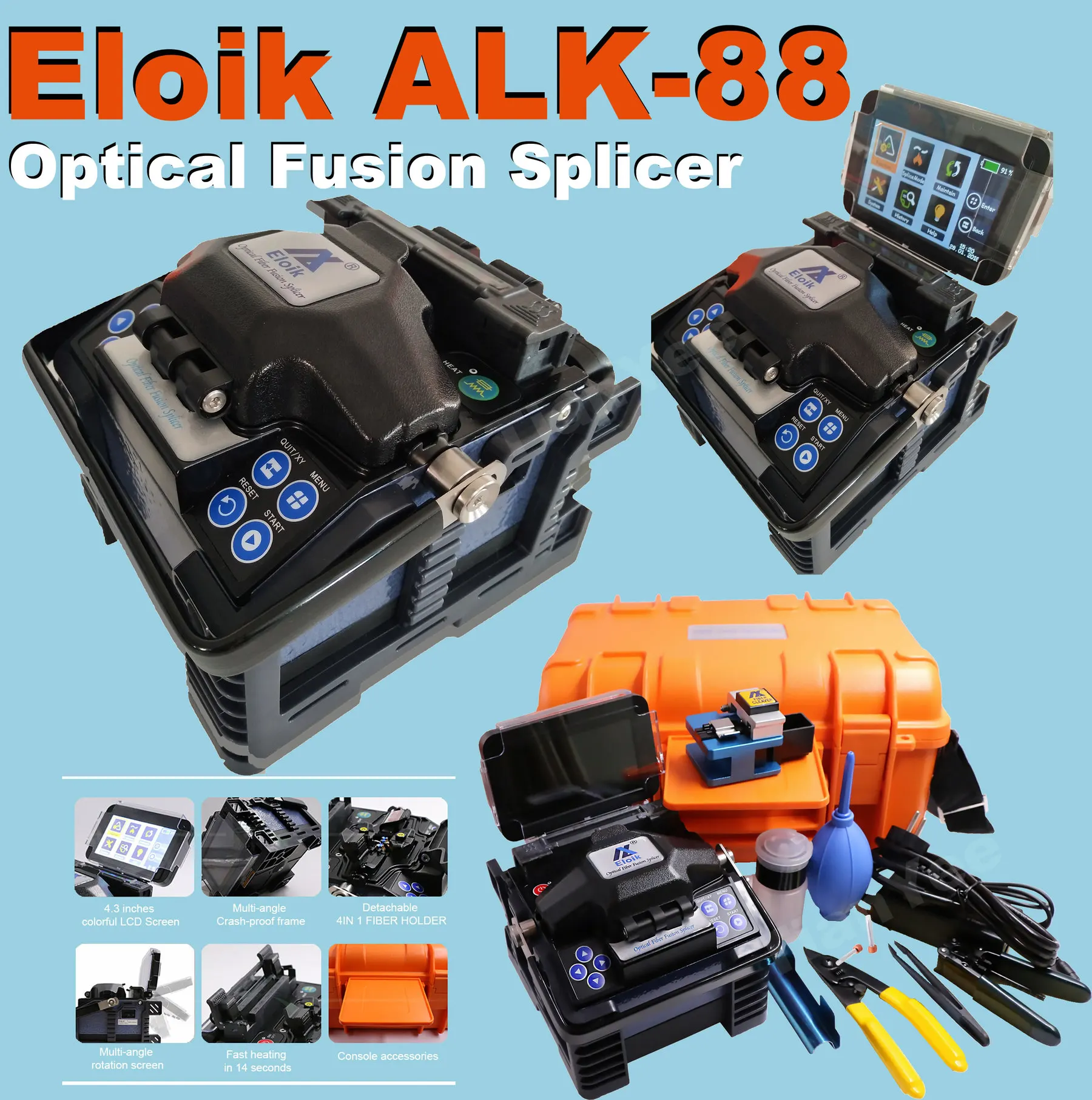 

Eloik ALK-88 устройство для термического сращивания FTTH автоматическое промышленное Многоязычное устройство для сварки оптических волокон для в...