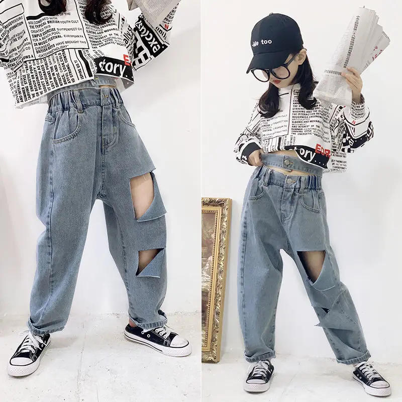 Children Broken Hole Ripped Jeans Girls Summer Denim Pants teen Kids Casual Dad Pants 2021 Autumn Korean Style Streetwear 4 to12
Children Broken Hole Ripped Jeans Girls Summer Denim Pants teen Kids Casual Dad Pants 2021 Autumn Korean Style Streetwear 4 to12