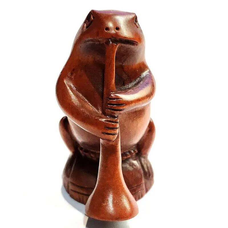 Q4424 - 2 "резная вручную японская фигурка Netsuke из бокса резьба: лягушка воспроизведение музыки 
Q4424 - 2 "резная вручную японская фигурка Netsuke из бокса резьба: лягушка воспроизведение музыки