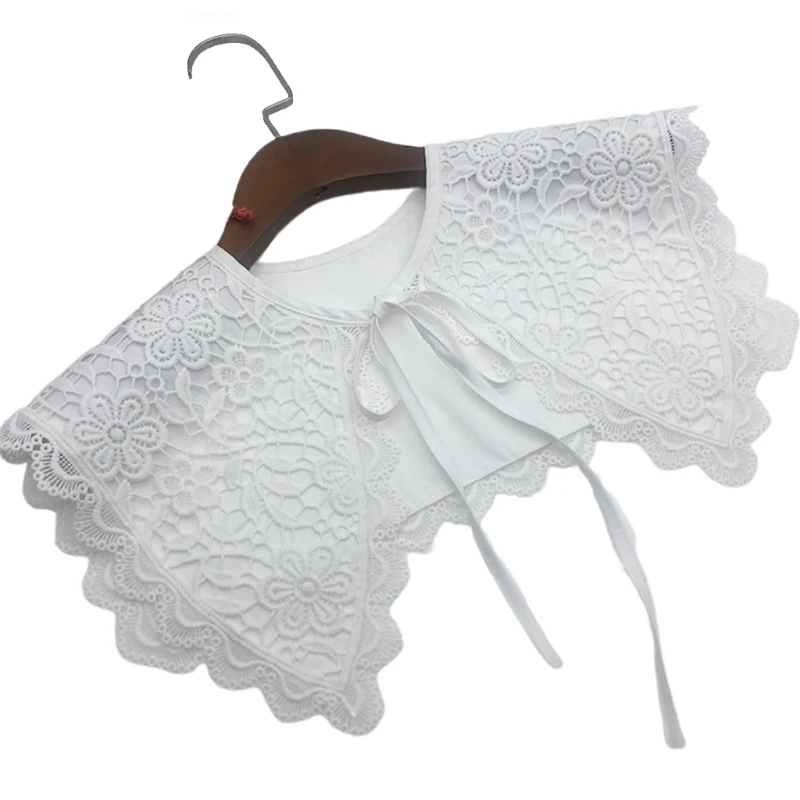 L5YA Embroidery Floral Lace Pointed Lapel Fake Collar Shawl Necklace Lace-Up Poncho
L5YA Embroidery Floral Lace Pointed Lapel Fake Collar Shawl Necklace Lace-Up Poncho