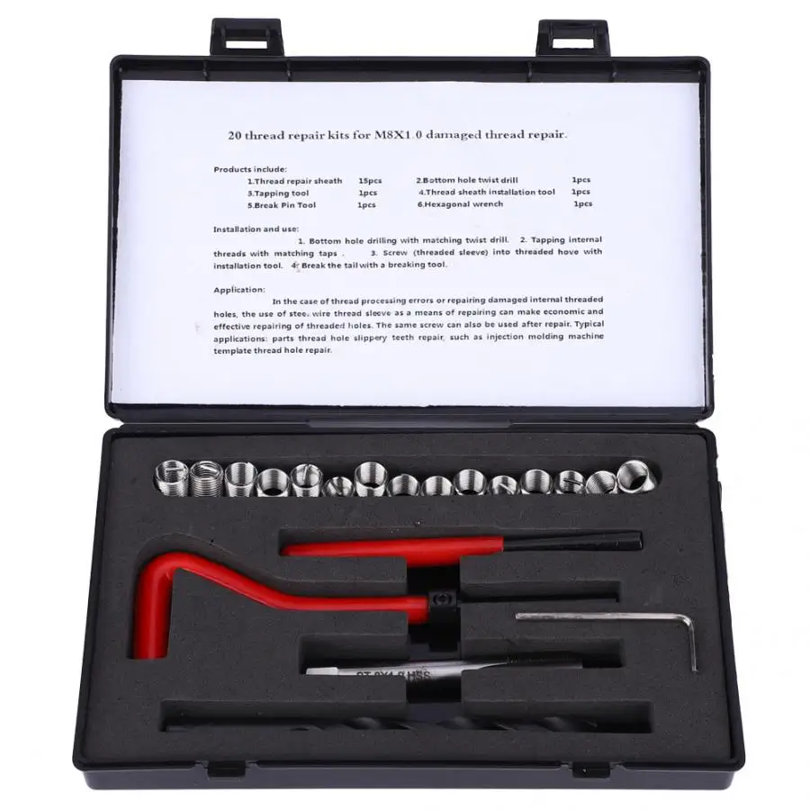 20 Pcs Thread Repair Kit M8x1 Stainless Steel Rethreading Tap Set for Female Thread Repairing Insert Thread Repair Tool New
20 Pcs Thread Repair Kit M8x1 Stainless Steel Rethreading Tap Set for Female Thread Repairing Insert Thread Repair Tool New