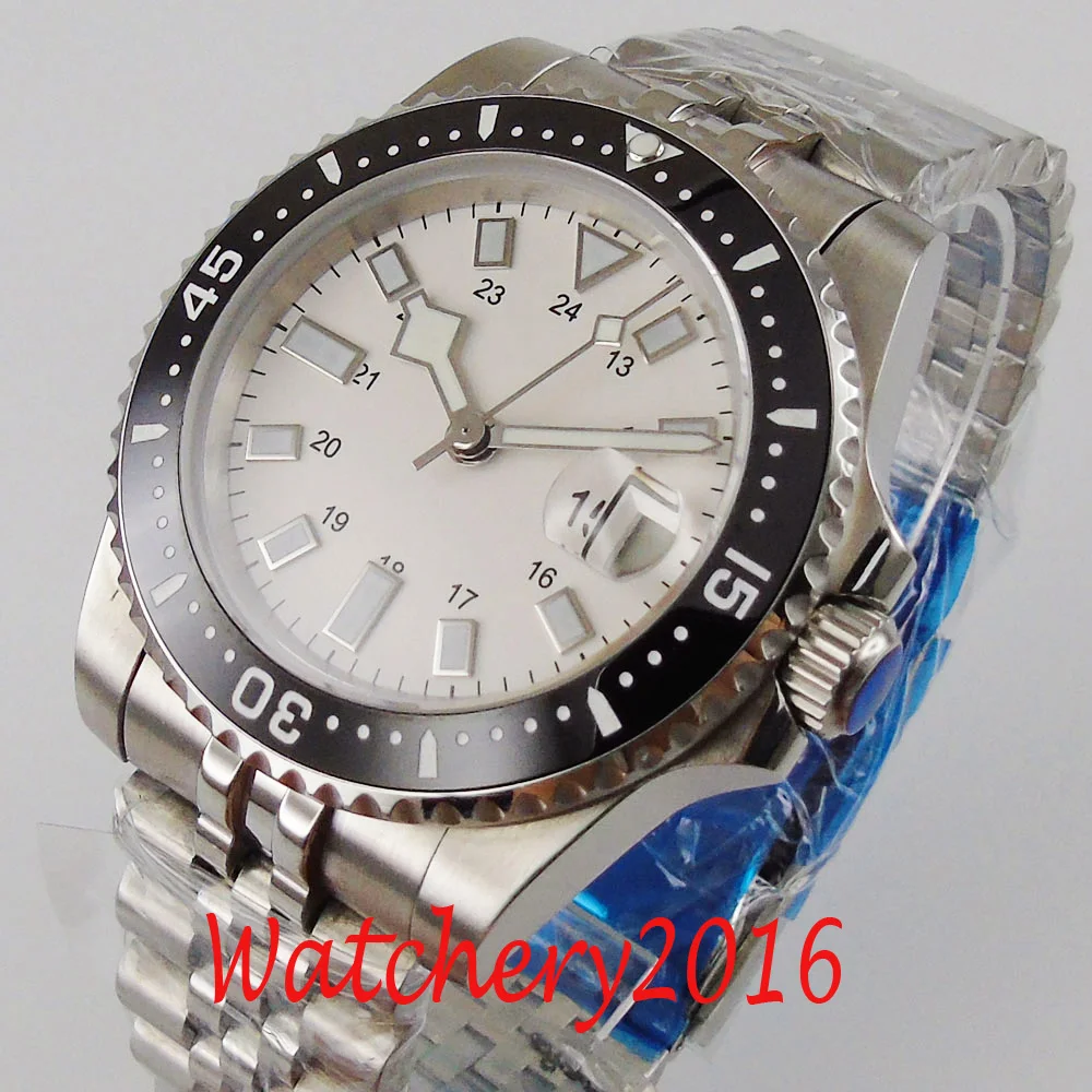 40mm Sterile white Dial Ceramic bezel Sapphire glass date Miyota 8215 automatic movement mens watch
40mm Sterile white Dial Ceramic bezel Sapphire glass date Miyota 8215 automatic movement mens watch