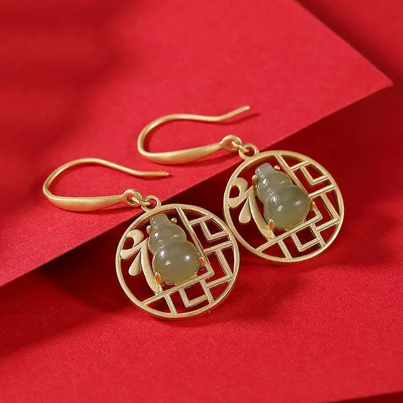 Original S925 Sterling Silver Gilding Hetian Jade Gray Jade Classical Chinese Creative Fu Style Elegant Women's Earrings Earring
Original S925 Sterling Silver Gilding Hetian Jade Gray Jade Classical Chinese Creative Fu Style Elegant Women's Earrings Earring