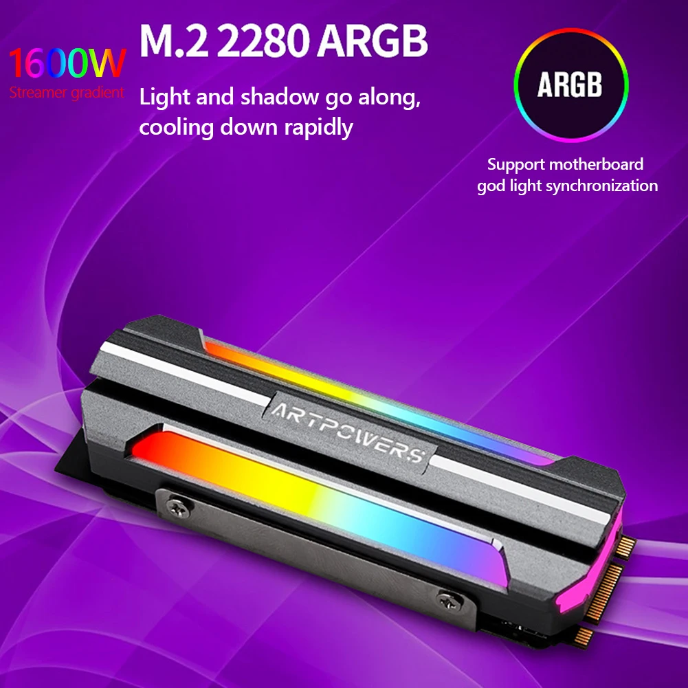 

Радиатор M.2 для SSD-накопителя, охлаждающий алюминиевый лист, радиатор для рассеивания твердотельных жестких дисков ARGB M.2 2280 NVME, радиатор, рад...