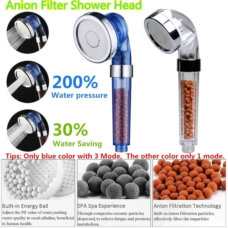 

High Quality Bath Shower Head High Pressure Boosting Water Saving Filter Balls Beads Utility Head With Negative Ion Activated