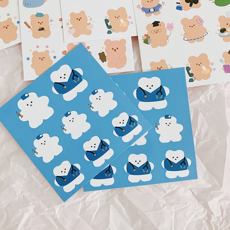 SIXONE 2 Sheets Nurse Bear Stickers Cute Seal Sticker kawaii Handbook Material Mobile phone shell water cup Decorative | Канцтовары для