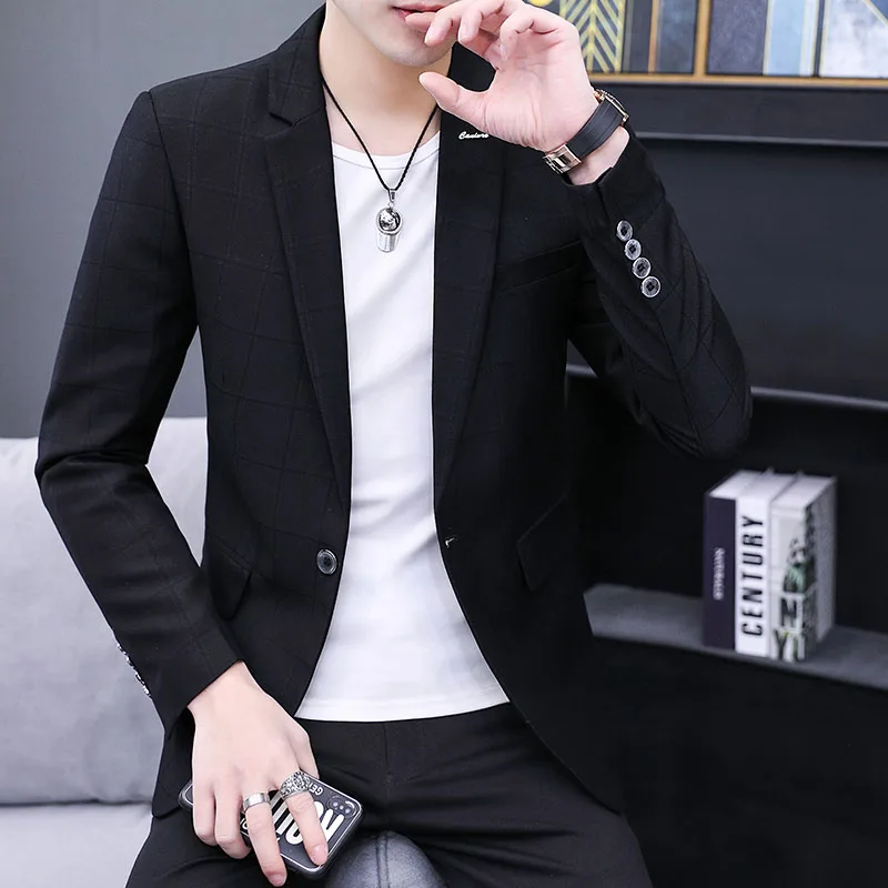 Korean Plaid Slim Fit Blazers Mens Wedding Groom Formal Suit Jackets High Quality One Button Business Regular Blazer For Men
Korean Plaid Slim Fit Blazers Mens Wedding Groom Formal Suit Jackets High Quality One Button Business Regular Blazer For Men