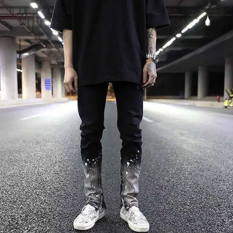 Idopy мода Slim Fit Брюки окрашенные в стиле хип-хоп черный эластичный HighStreet для