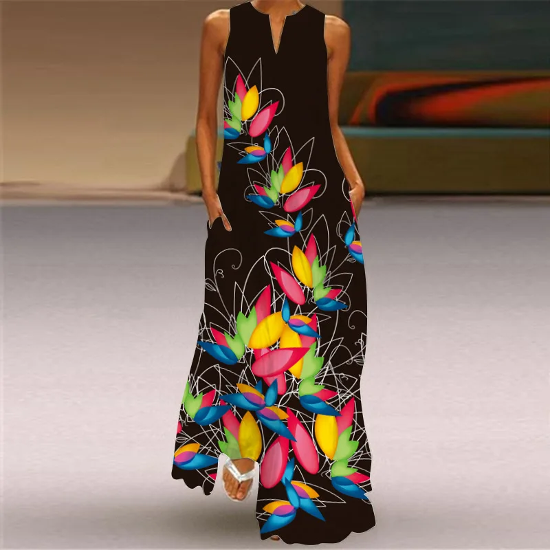 Women's Summer Sundresses Sleeveless V Neck Printed Dress Vintage Plus size Holiday Beach Wear Elegant Casual Loose Dress Female
Women's Summer Sundresses Sleeveless V Neck Printed Dress Vintage Plus size Holiday Beach Wear Elegant Casual Loose Dress Female