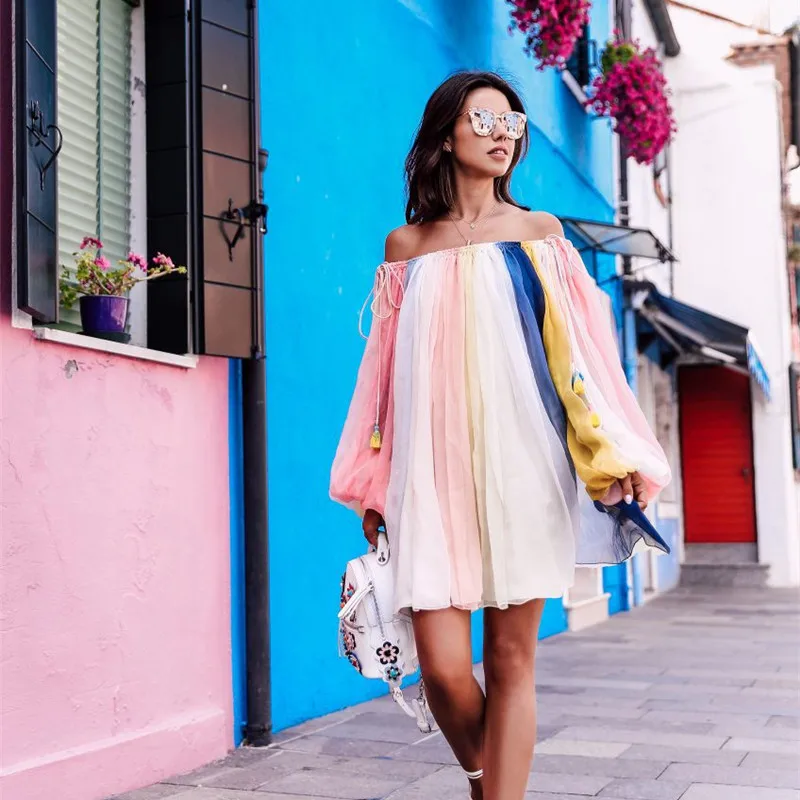 Autumn Fashion Women Mesh Dress 2020 Summer Slash Neck Lantern Sleeves Loose Mini Dresses 
Autumn Fashion Women Mesh Dress 2020 Summer Slash Neck Lantern Sleeves Loose Mini Dresses