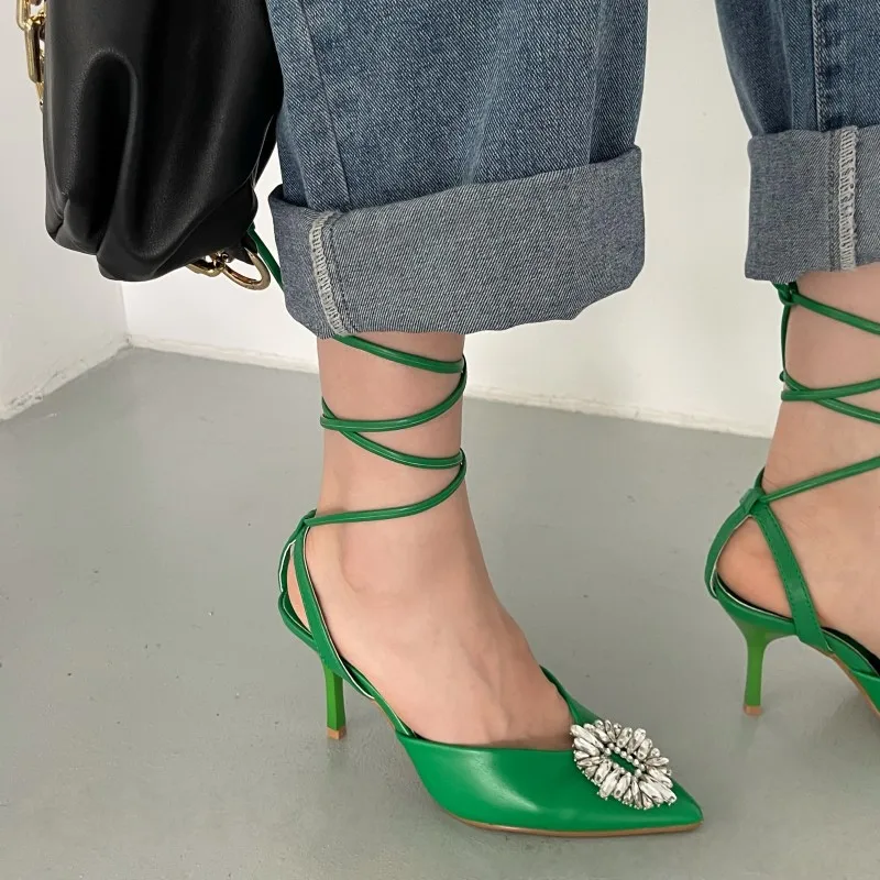 Crystal Shoes High Heels Pointed Toe Lace-Up Branded Pumps Sandals Ladies 2022 Roman Style Ornaments Low Spikes Straps Spring Go
Crystal Shoes High Heels Pointed Toe Lace-Up Branded Pumps Sandals Ladies 2022 Roman Style Ornaments Low Spikes Straps Spring Go