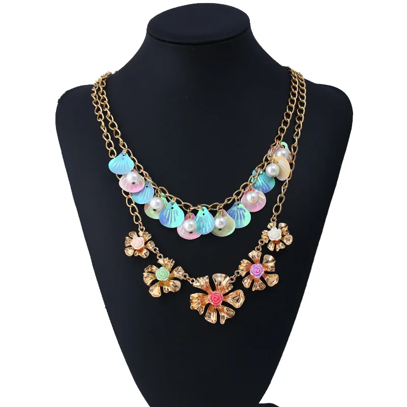 European and Beautiful Ladies Luxury Pearl Rhinestone Necklace Simple Double Layer Flower Bright Color Scallop Long Necklace
European and Beautiful Ladies Luxury Pearl Rhinestone Necklace Simple Double Layer Flower Bright Color Scallop Long Necklace