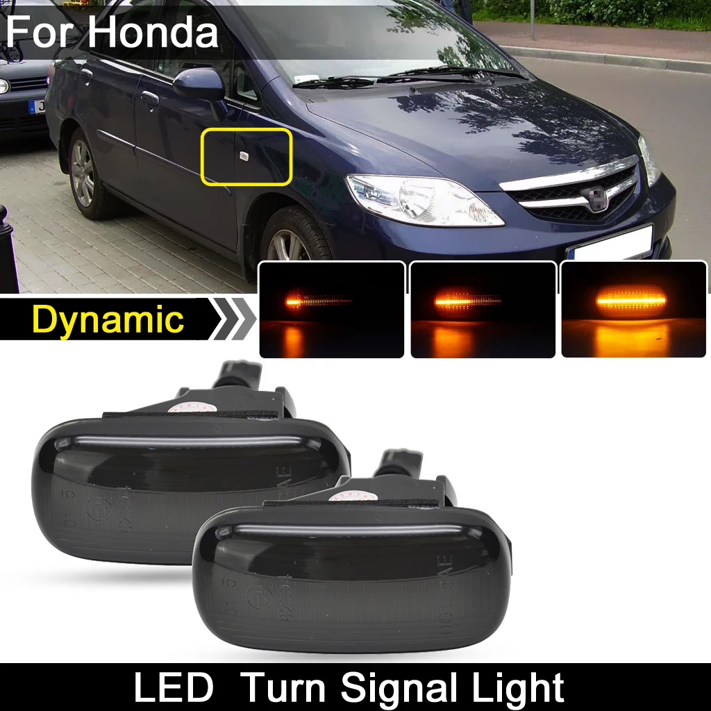 

2 предмета в комплекте, для Honda Accord Civic Integra город поток CR-V Odyssey дымчатые линзы светодиодный, боковой, габаритный фонарь динамический Янтарный Поворотная сигнальная лампа