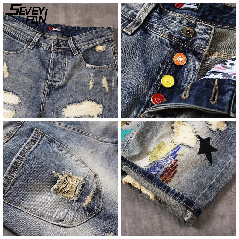 Fashion Retro Ripped Denim Short Men Embroidery Streetwear Hip Hop Clothes Summer Loose Casual Blue Jeans Shorts Destroy Hole
Fashion Retro Ripped Denim Short Men Embroidery Streetwear Hip Hop Clothes Summer Loose Casual Blue Jeans Shorts Destroy Hole