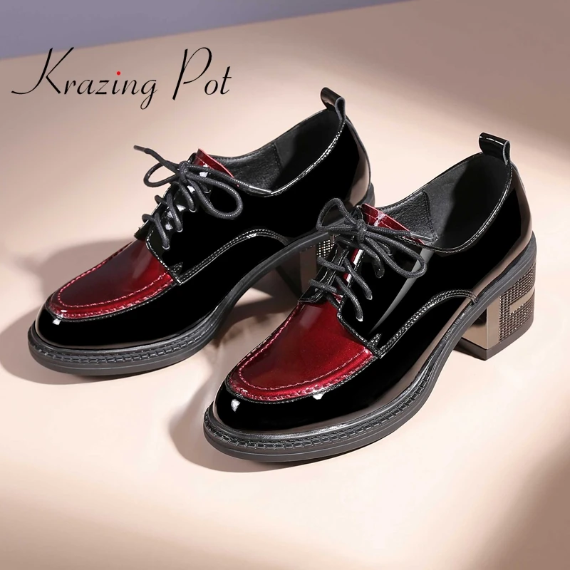 Krazing Pot spring cow patent leather round toe high heels mixed colors fashion young lady leisure cross-tied women pumps L8f8
Krazing Pot spring cow patent leather round toe high heels mixed colors fashion young lady leisure cross-tied women pumps L8f8