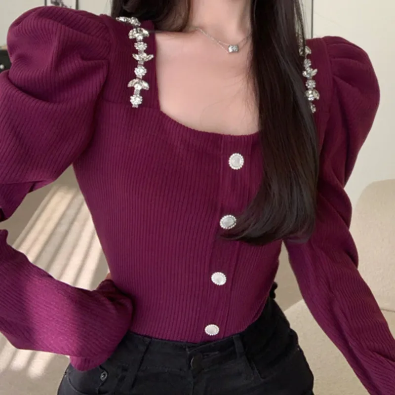 Вязаная Женская осенне-зимняя одежда с асимметричным рукавом и воротником пурпурного цвета с французским малым дизайном 
Вязаная Женская осенне-зимняя одежда с асимметричным рукавом и воротником пурпурного цвета с французским малым дизайном