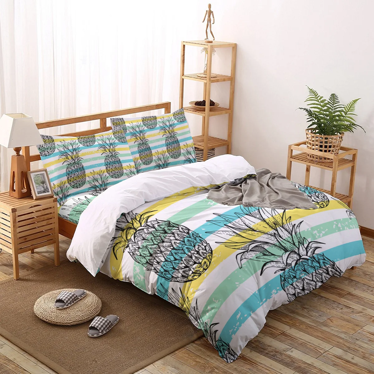 

Stripes Pineapple Lines Print Comforter Bedding Set Duvet Cover Set Queen King Bed Home Housse De Couette Gift