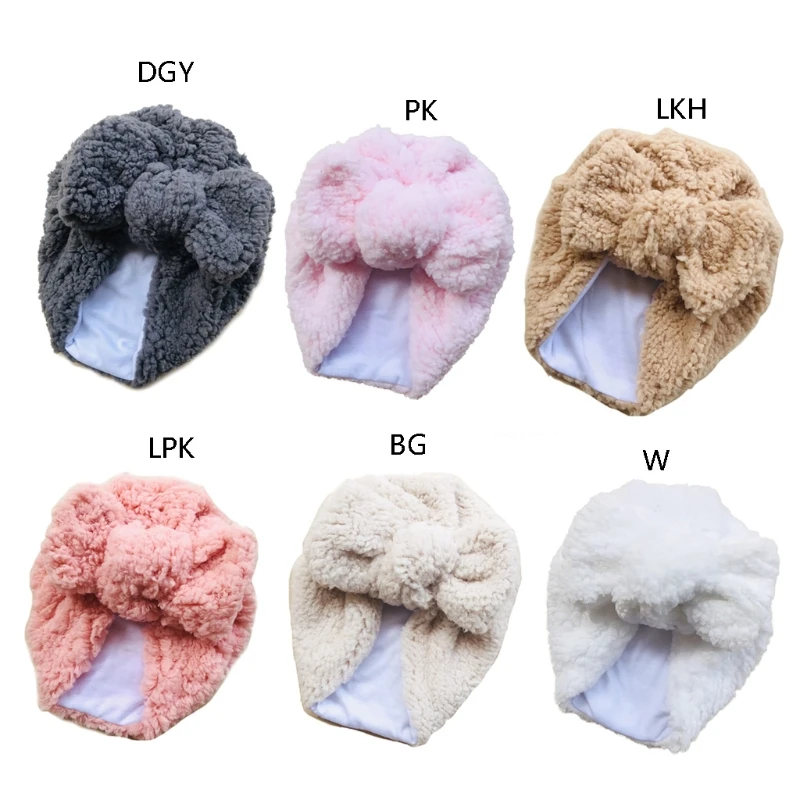 

Solid Color Bow Knot Baby Indian Hat Turban Newborn Thick Winter Warmer Cap Beanies Headwraps for Infant Toddler Girls