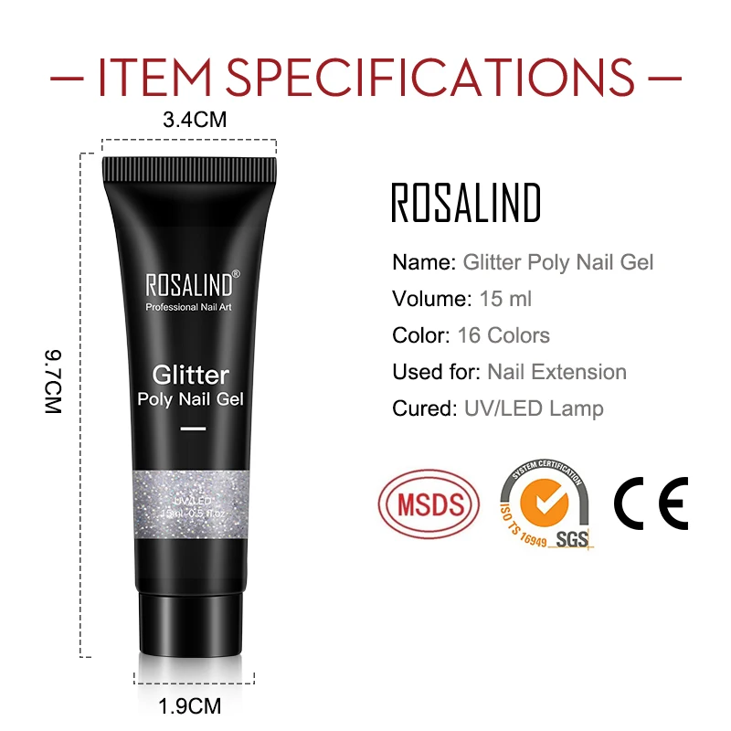 ROSALIND Glitter Poly Nail Gel Extension 15ml Gel Polish All For Manicure Poly Builder Gel Semi Permanent Soak Off Nail Art
ROSALIND Glitter Poly Nail Gel Extension 15ml Gel Polish All For Manicure Poly Builder Gel Semi Permanent Soak Off Nail Art