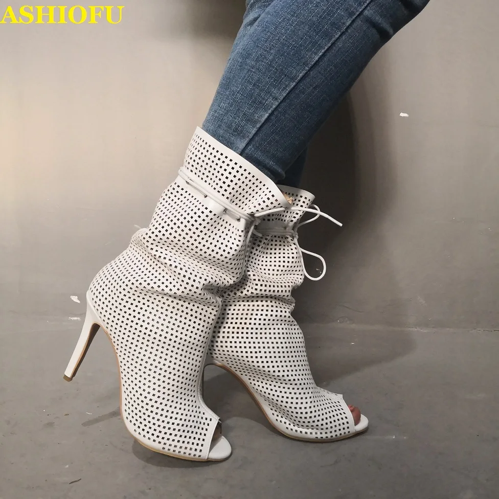 ASHIOFU Realpics Handmade Ladies High Heel Boots Peep-toe Party Prom Autumn Ankle Booties Large Size Evening Fashion Boots Shoes
ASHIOFU Realpics Handmade Ladies High Heel Boots Peep-toe Party Prom Autumn Ankle Booties Large Size Evening Fashion Boots Shoes