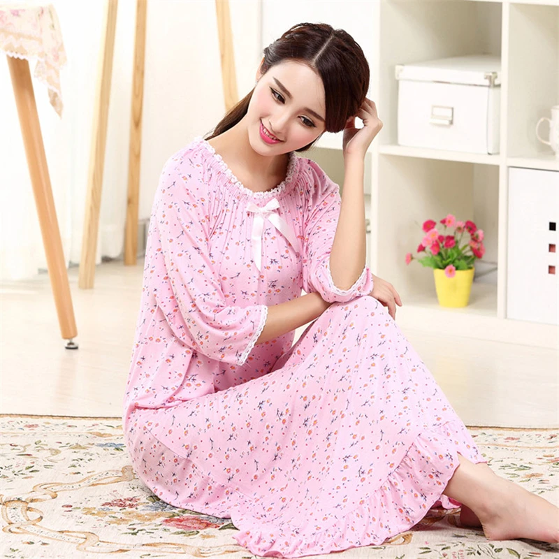 Nightdress Homewear Lady Fresh Modal Long Loose Breathable Yukata Sexy night gown Night Clothes халатик женский hot sale new |