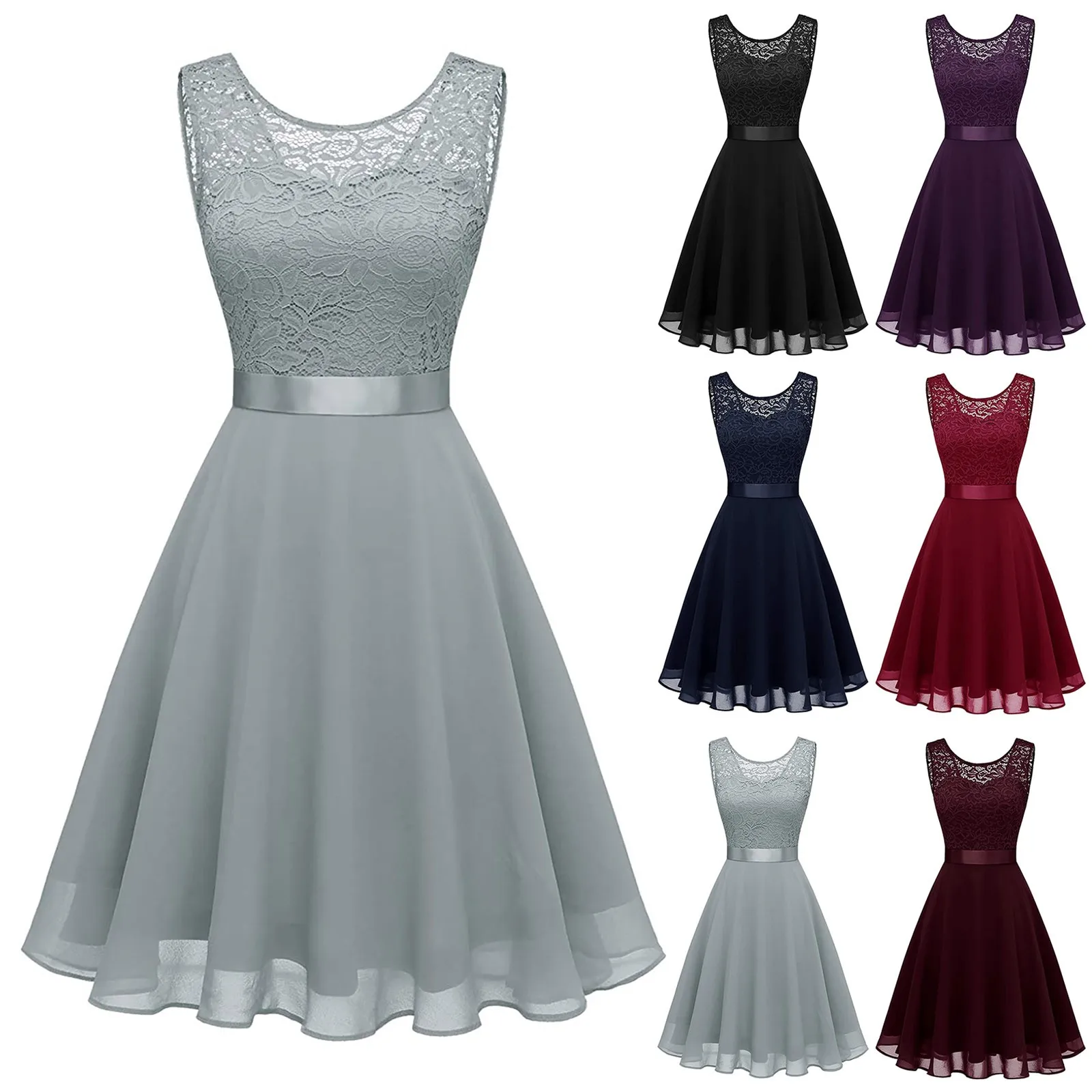 Women Elegant Lace Dress Sexy Sleeveless Backless Splicing Slim Temperament Bottom Dress Women Solid Color Party Dress Vestidos
Women Elegant Lace Dress Sexy Sleeveless Backless Splicing Slim Temperament Bottom Dress Women Solid Color Party Dress Vestidos