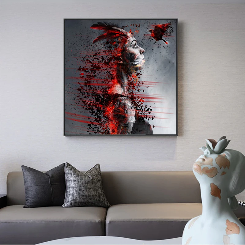 African Indian Woman with Red Birds Portrait Canvas Painting Posters and Prints Scandinavian Wall Art Picture for Living Room
African Indian Woman with Red Birds Portrait Canvas Painting Posters and Prints Scandinavian Wall Art Picture for Living Room