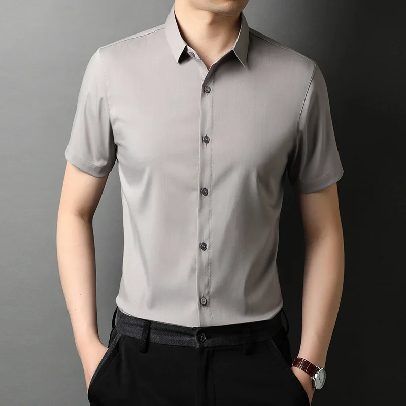 Mulberry silk short sleeve shirt men's summer new middle-aged and young men's casual solid color Fit Shirt lapel
Mulberry silk short sleeve shirt men's summer new middle-aged and young men's casual solid color Fit Shirt lapel