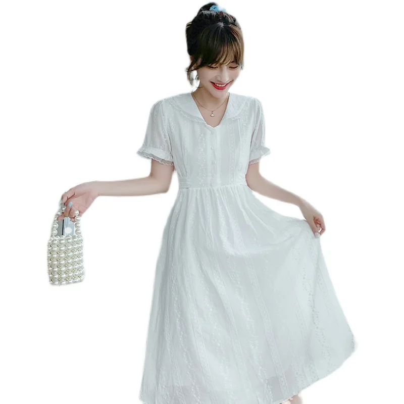 COIGARSAM French Style Lace Women dress Peter pan Collar Dresses White 2126
COIGARSAM French Style Lace Women dress Peter pan Collar Dresses White 2126